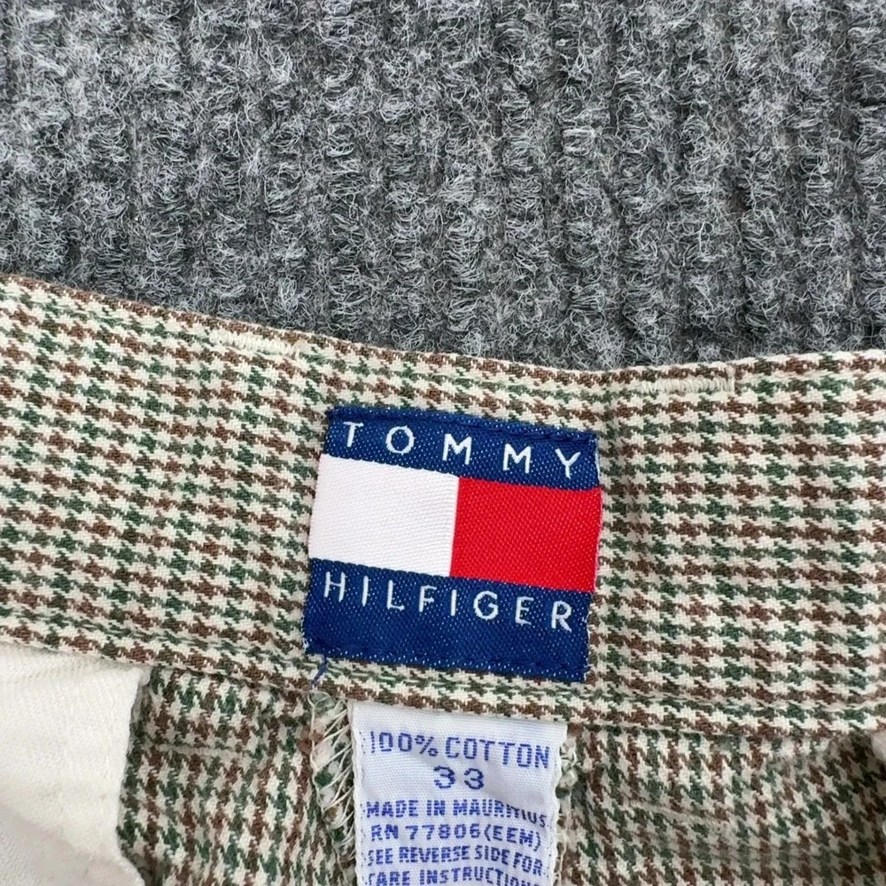 Vintage Tommy Hilfiger Pants Mens 33 Brown Cotton Houndstooth Pleated Chino